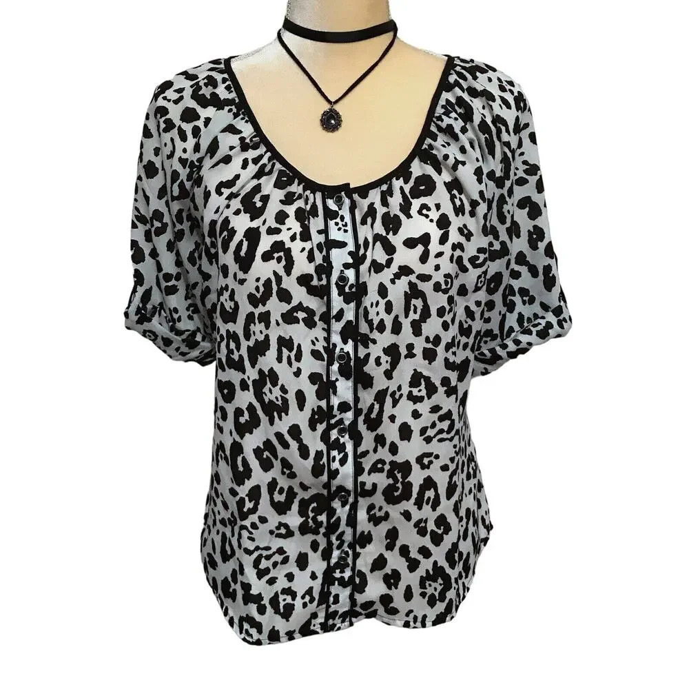 Express Black and White Leopard Print Blouse S
